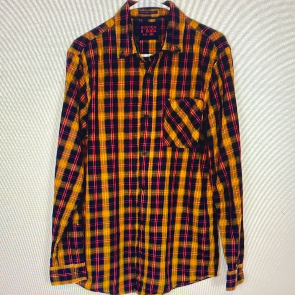 Scotch & Soda Men's Yellow and Black Plaid Shirt